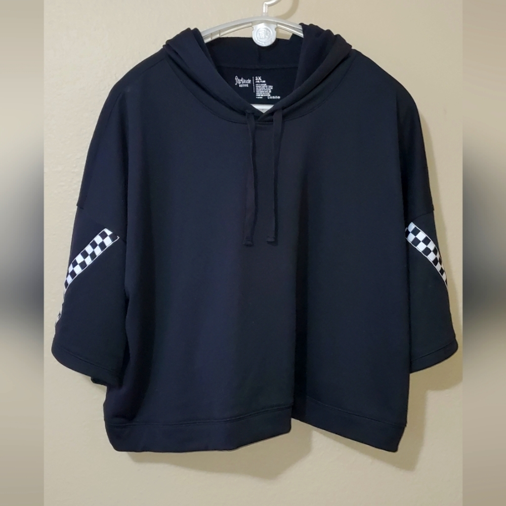 Black Cropped Hoodie with Race Track details on the Sleeves